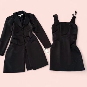 Vintage Alfred sung Elegant Black Coat and Dress Set